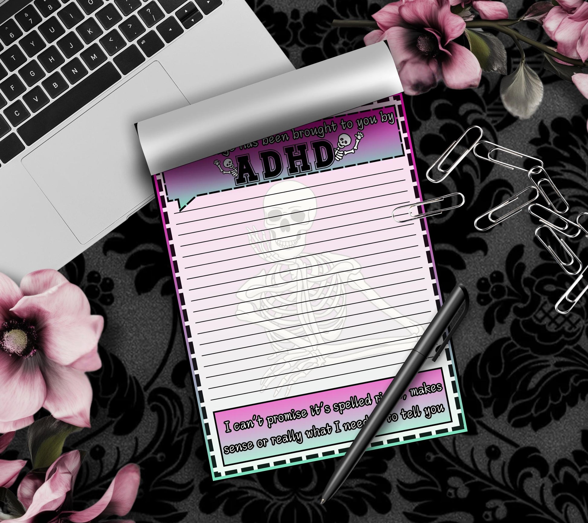 ADHD Funny Skeleton Notepad: Sarcastic Work Notes - Tampa Home & Garden Store