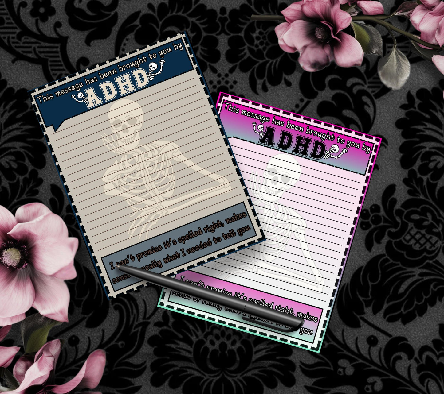 ADHD Funny Skeleton Notepad: Sarcastic Work Notes - Tampa Home & Garden Store