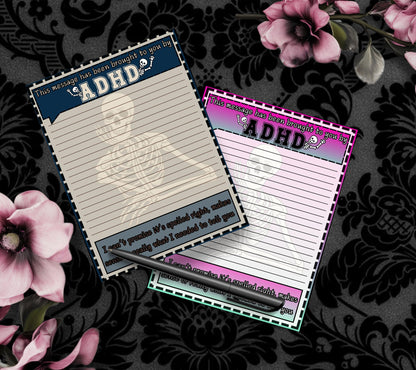 ADHD Funny Skeleton Notepad: Sarcastic Work Notes - Tampa Home & Garden Store