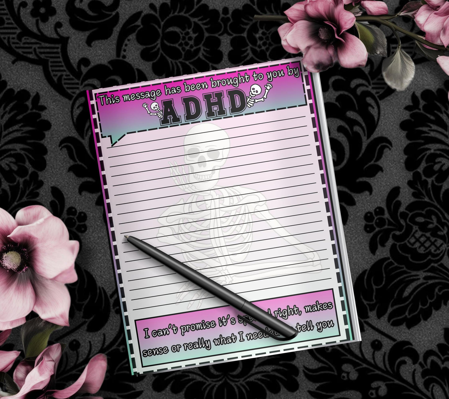 ADHD Funny Skeleton Notepad: Sarcastic Work Notes - Tampa Home & Garden Store