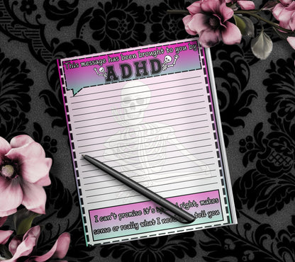 ADHD Funny Skeleton Notepad: Sarcastic Work Notes - Tampa Home & Garden Store