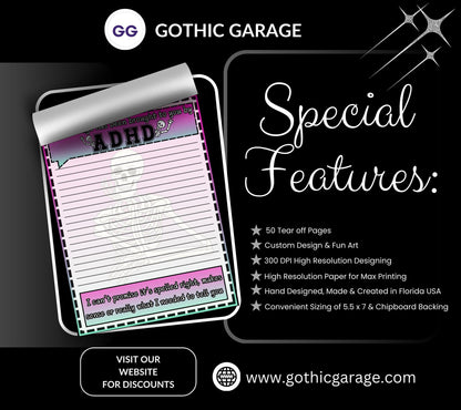 ADHD Funny Skeleton Notepad: Sarcastic Work Notes - Tampa Home & Garden Store
