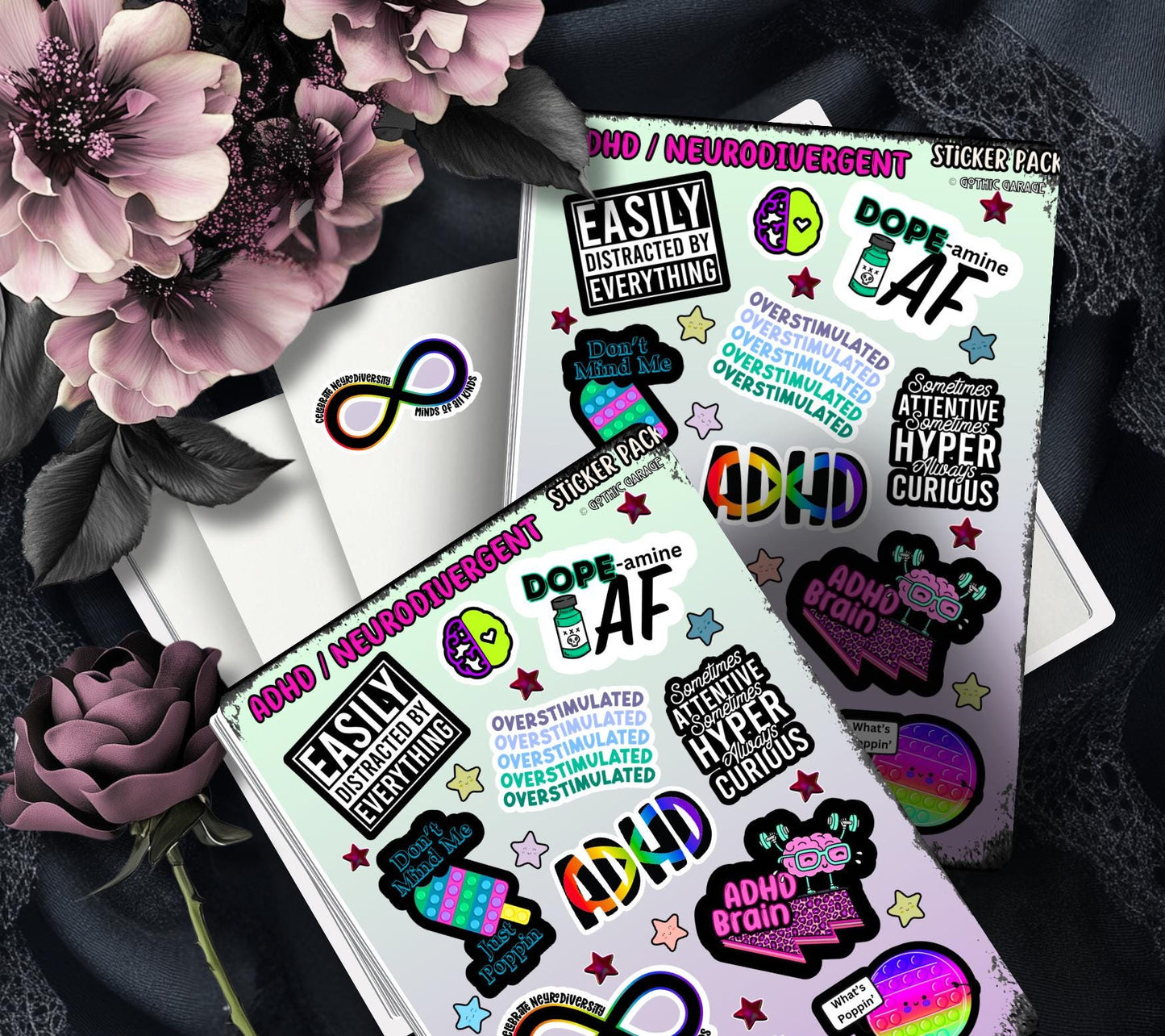 ADHD/Neurodivergent Funny & Sarcastic Sticker Sheet, Budget Friendly Gift for Friends, Collecting and Scrapbooking - Tampa Home & Garden Store