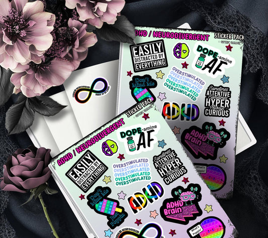ADHD/Neurodivergent Funny & Sarcastic Sticker Sheet, Budget Friendly Gift for Friends, Collecting and Scrapbooking - Tampa Home & Garden Store
