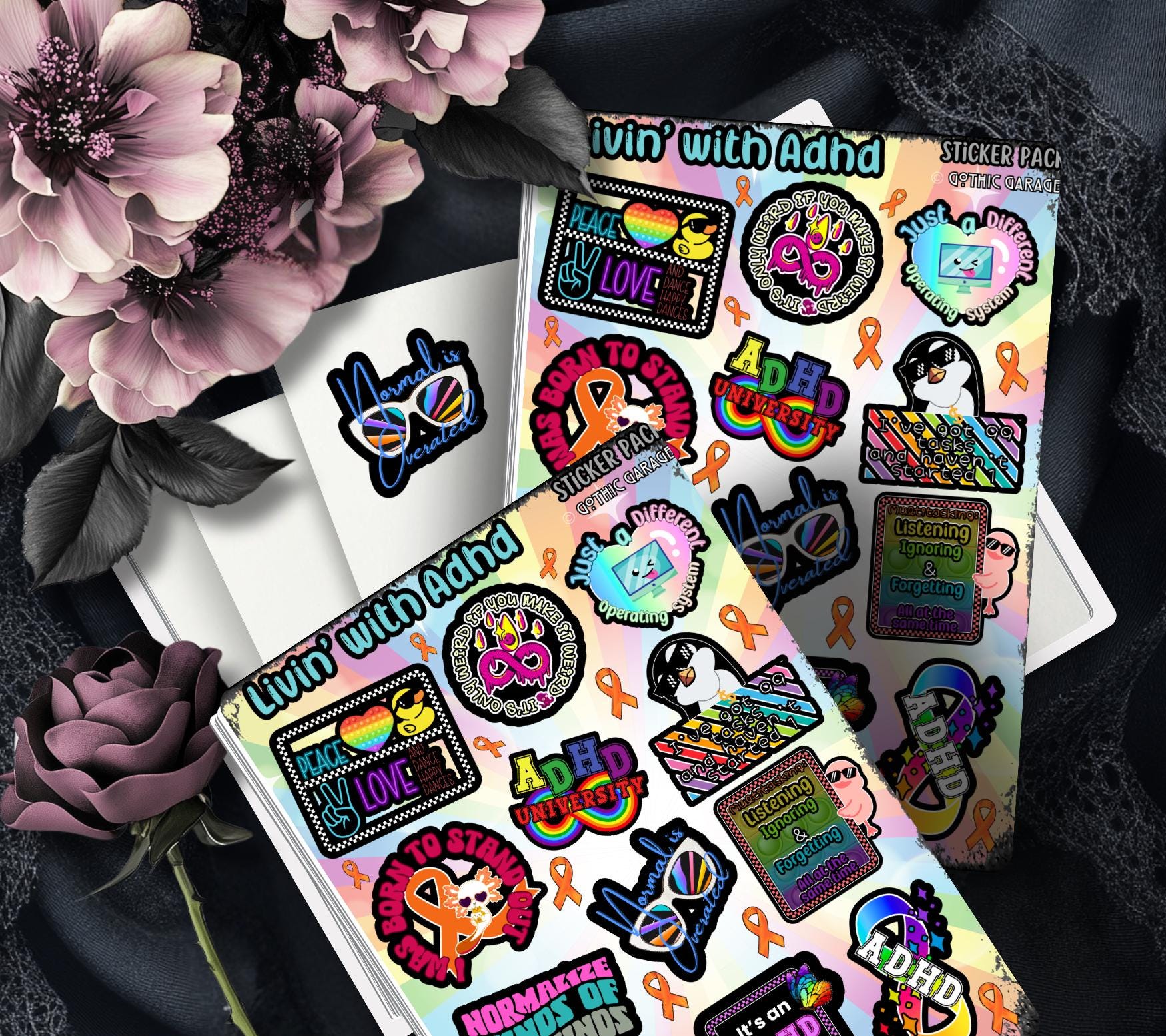 ADHD/Neurodivergent Life Funny Sticker Sheet, Budget Friendly Gift for Friends, Collecting and Scrapbooking - Tampa Home & Garden Store