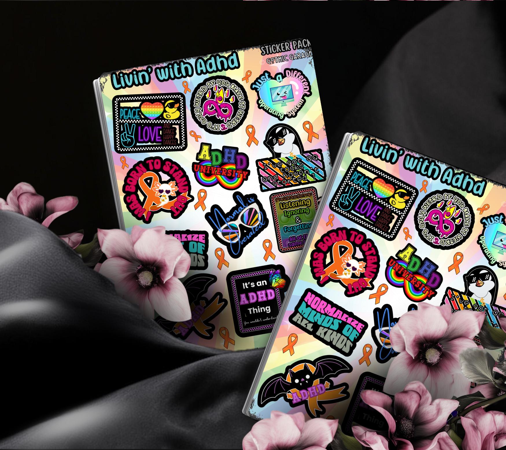 ADHD/Neurodivergent Life Funny Sticker Sheet, Budget Friendly Gift for Friends, Collecting and Scrapbooking - Tampa Home & Garden Store