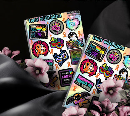 ADHD/Neurodivergent Life Funny Sticker Sheet, Budget Friendly Gift for Friends, Collecting and Scrapbooking - Tampa Home & Garden Store