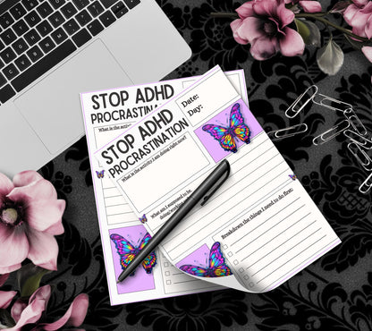 ADHD Procrastination Notepad: Daily Planner, 50 Tear-Off Pages - Tampa Home & Garden Store