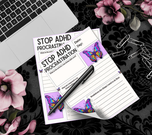 ADHD Procrastination Notepad: Daily Planner, 50 Tear-Off Pages - Tampa Home & Garden Store