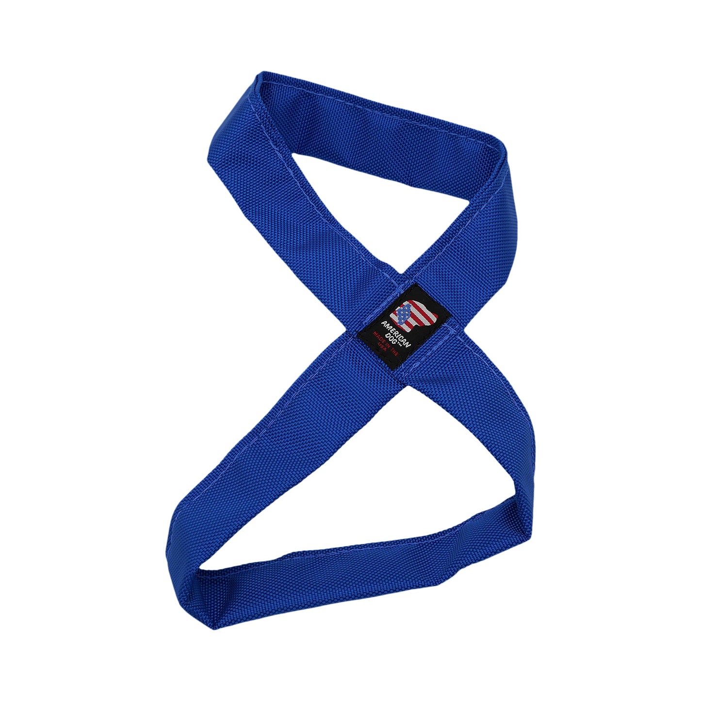 Infinity Tug blue nylon dog toy with cross strap loop by American Dog on Tampa Home & Garden Store
