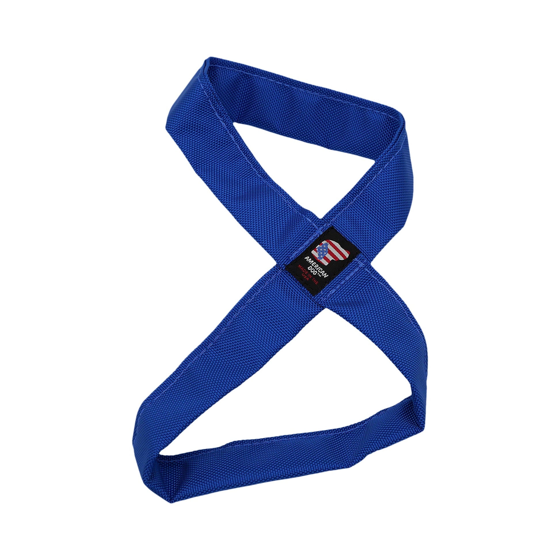 Infinity Tug blue nylon dog toy with cross strap loop by American Dog on Tampa Home & Garden Store