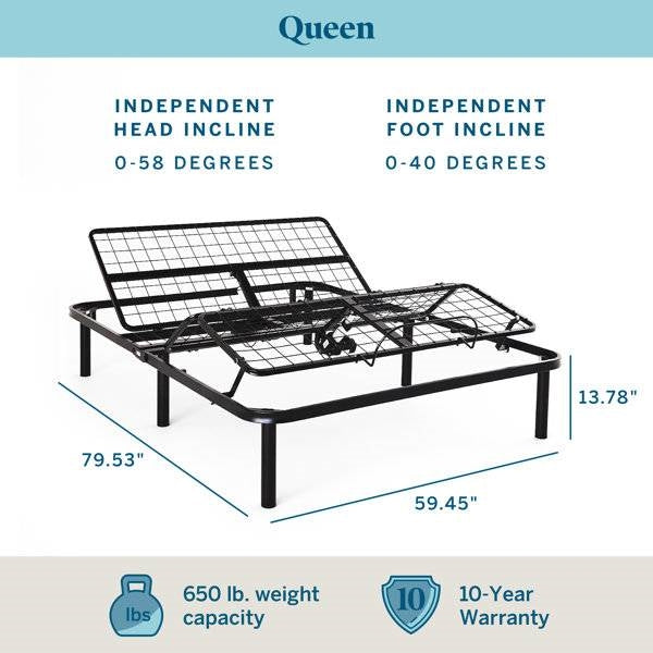 Base de cama ajustable eléctrica con cabecera y piecera, tamaño Queen, con control remoto