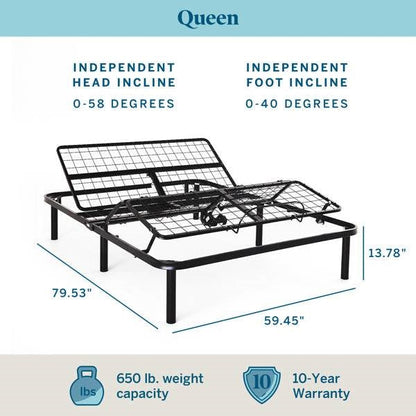 Base de cama ajustable eléctrica con cabecera y piecera, tamaño Queen, con control remoto