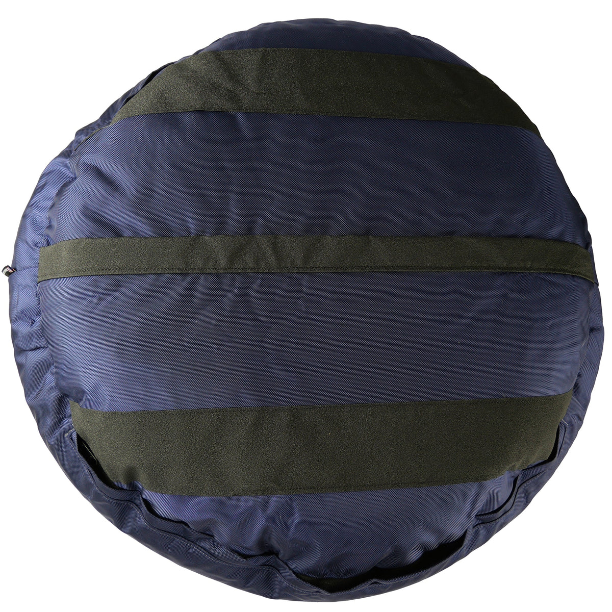 Dog Bed - Round Bolstered Furvana navy blue fabric with olive-green band on Tampa Home & Garden Store