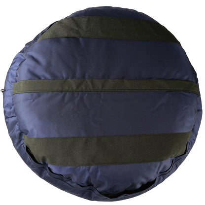 Dog Bed - Round Bolstered Furvana navy blue fabric with olive-green band on Tampa Home & Garden Store