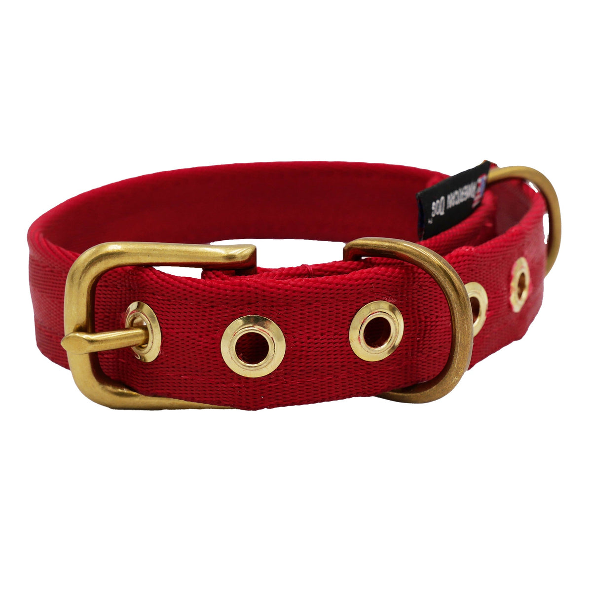 Dog collar red nylon with brass hardware American Dog Seatbelt on Tampa Home & Garden Store