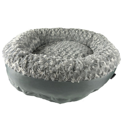 Dog Bed Round Bolstered Furvana™ by American Dog with plush gray interior and gray exterior on Tampa Home & Garden Store