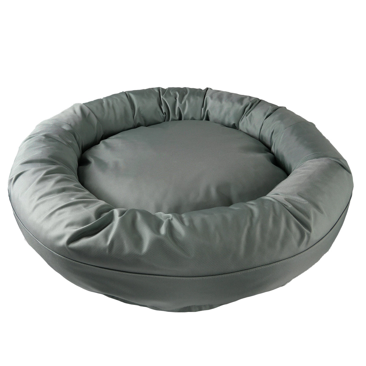 Dog Bed Round Bolstered Armor in gray fabric with cushioned rim for pets on Tampa Home & Garden Store