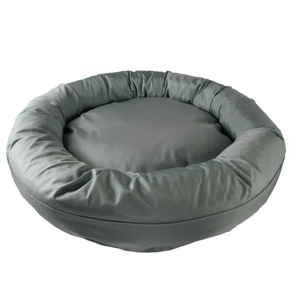 Dog Bed Round Bolstered Armor in gray fabric with cushioned rim for pets on Tampa Home & Garden Store