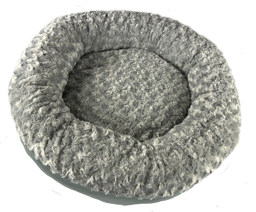 Dog Bed - Round Bolstered Furvana™ gray plush fur by American Dog pet bed on Tampa Home & Garden Store