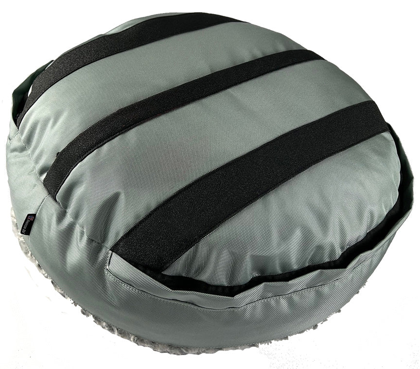 Dog Bed Round Bolstered Furvana™ gray fabric with black straps American Dog on Tampa Home & Garden Store