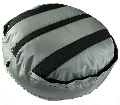 Dog Bed Round Bolstered Furvana™ gray fabric with black straps American Dog on Tampa Home & Garden Store