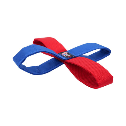 Tug N' Toss dog toy with blue and red nylon straps American Dog brand on Tampa Home & Garden Store