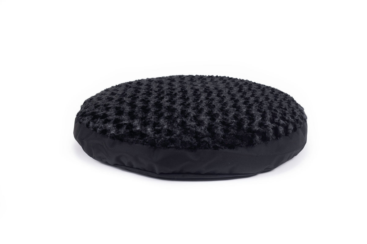 Dog Bed - Round Furvana™, black plush top with fabric edge, American Dog on Tampa Home & Garden Store