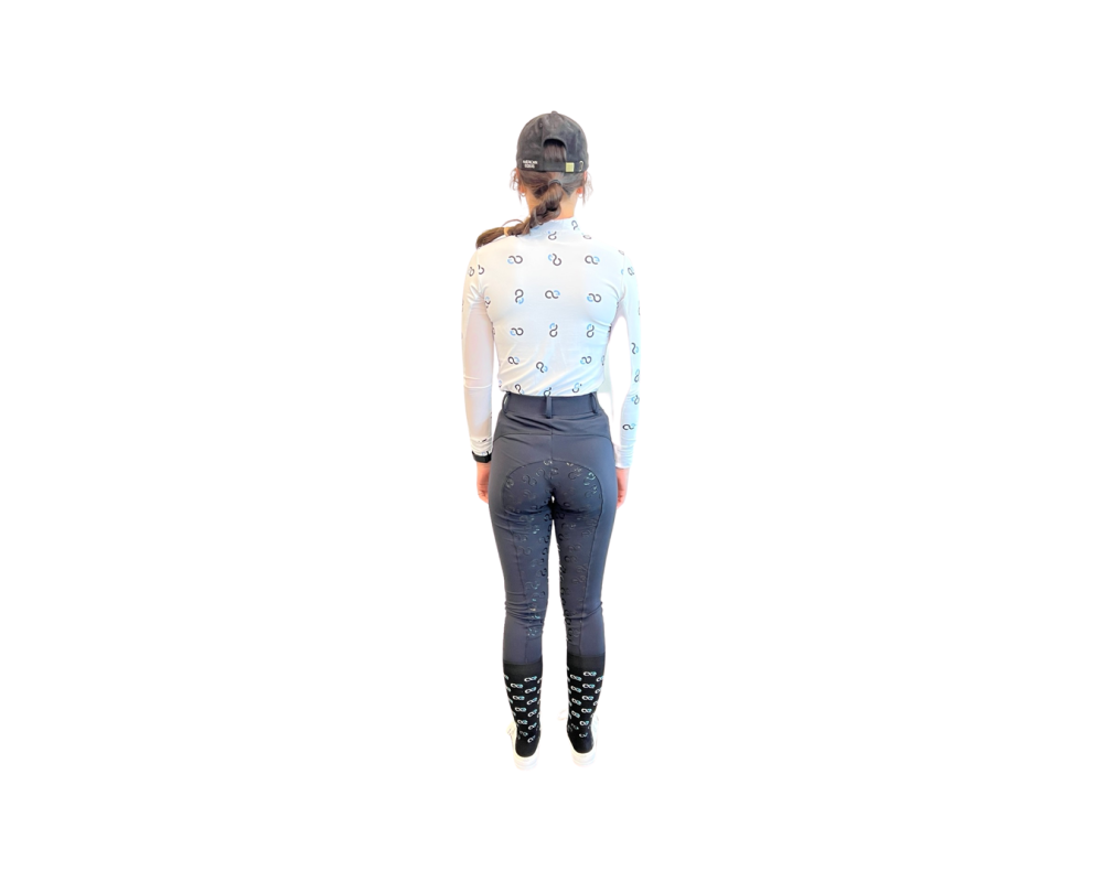 American Equus Signature Long Sleeve Shirt in light blue with logo pattern, back view on Tampa Home & Garden Store