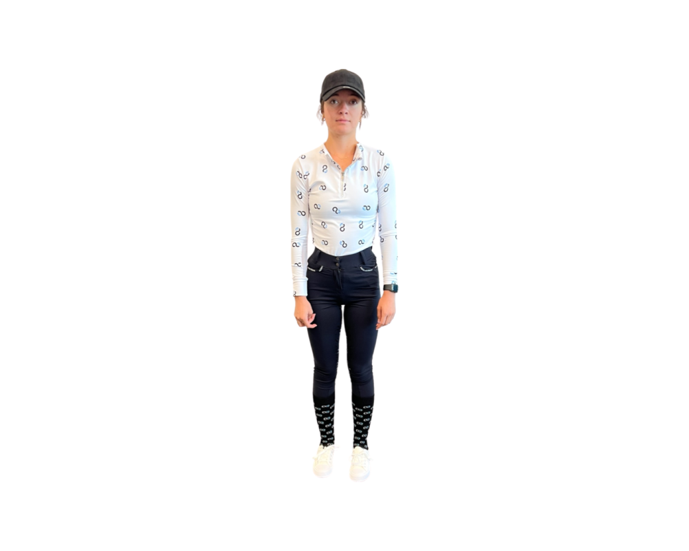American Equus Signature Long Sleeve Training Shirt, white with navy loop pattern on Tampa Home & Garden Store