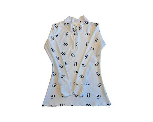 American Equus Sleeve Training Shirt white with black and blue logo pattern, quarterzip on Tampa Home & Garden Store