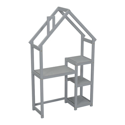 House-shaped Wooden writing Desk,Kids study Table,Bookshelf & Toy Storage,Grey - Tampa Home & Garden Store