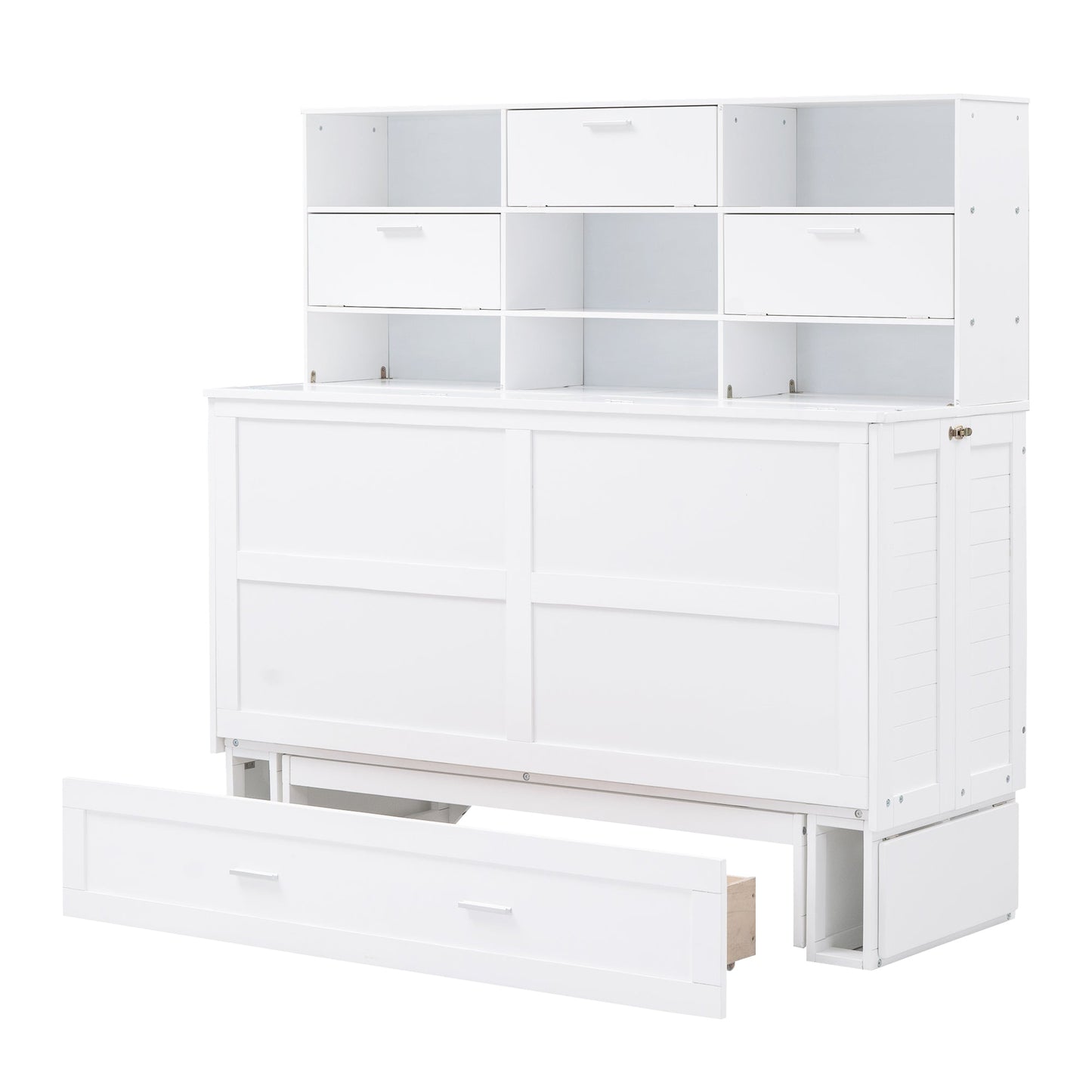 ueen Size Murphy Bed with Bookcase, Bedside Shelves and a Big Drawer, White - Tampa Home & Garden Store