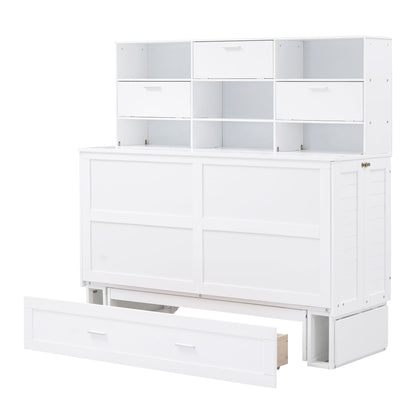 ueen Size Murphy Bed with Bookcase, Bedside Shelves and a Big Drawer, White - Tampa Home & Garden Store