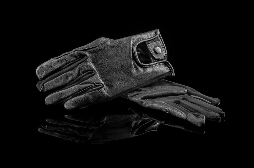 American Equus Hunter Luxe Equestrian Riding Gloves, black leather pair with wrist strap on Tampa Home & Garden Store