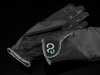 American Equus DECADE Equestrian Riding Gloves, black perforated palm, Velcro cuff, logo patch on Tampa Home & Garden Store