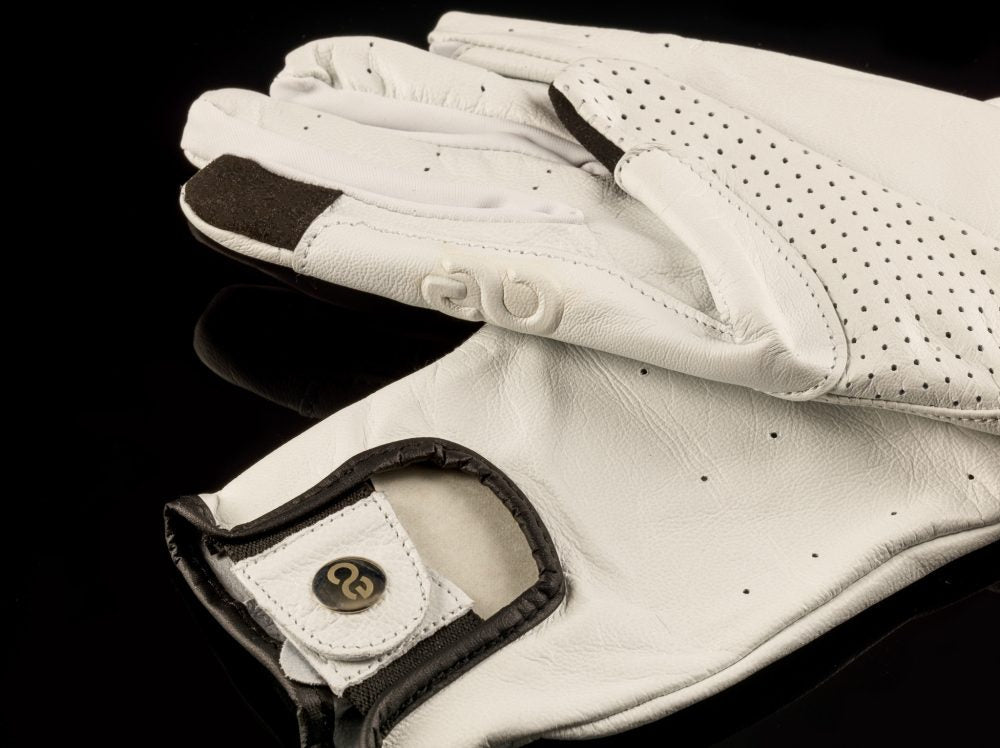 American Equus Hunter Luxe equestrian riding gloves, white perforated leather with Velcro strap on Tampa Home & Garden Store