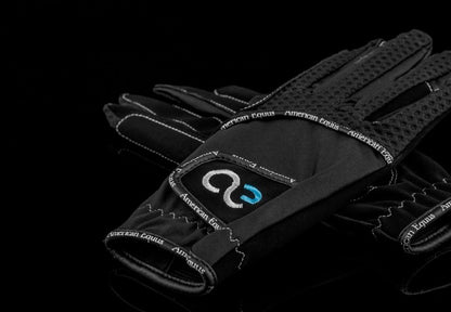 American Equus Cool-Flow Equestrian Riding Gloves, pair of black mesh back with white stitching patch on Tampa Home & Garden Store