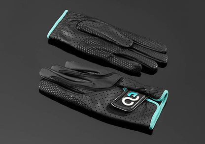 American Equus gloves, black perforated leather with teal trim, pair on Tampa Home & Garden Store