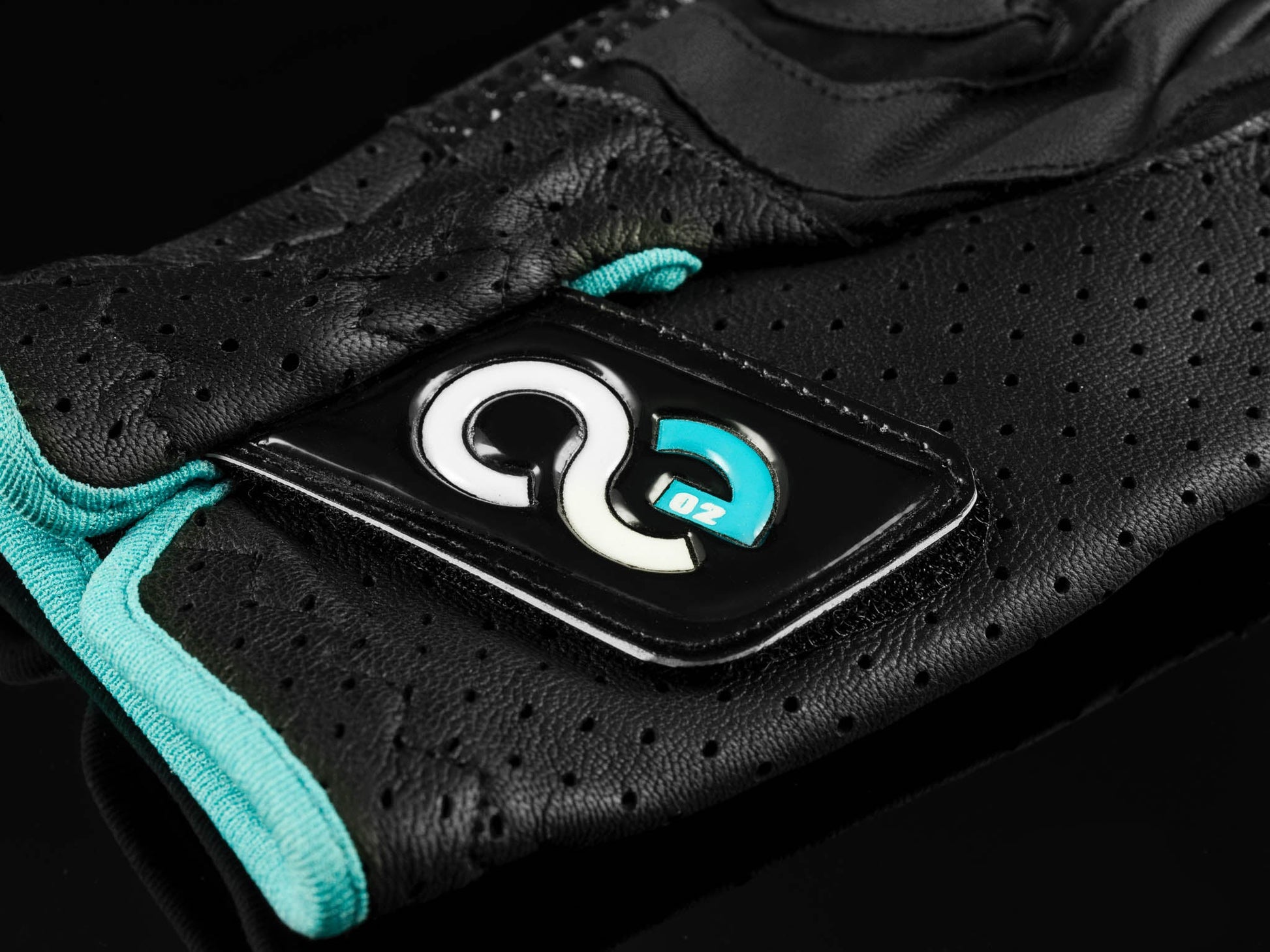 American Equus Signature Performance Equestrian Riding Gloves black leather with teal trim on Tampa Home & Garden Store