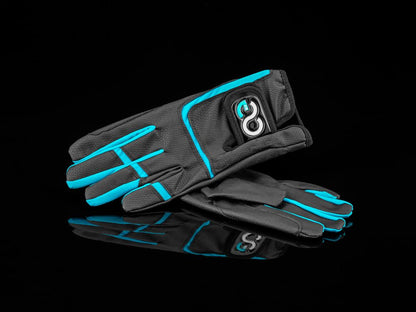 American Equus EquiFeel Signature riding gloves black with teal piping and logo badge on Tampa Home & Garden Store