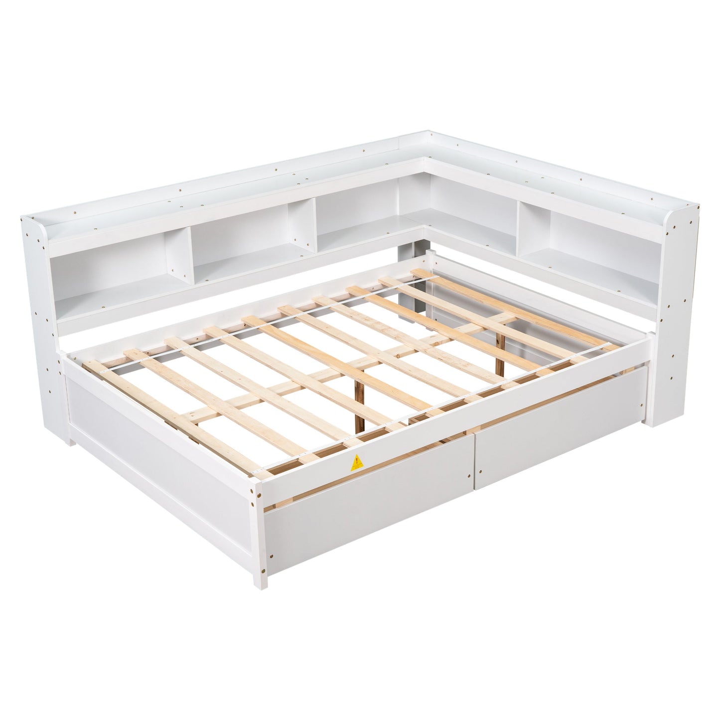Full Bed with L-shaped Bookcases, Drawers ,White - Tampa Home & Garden Store