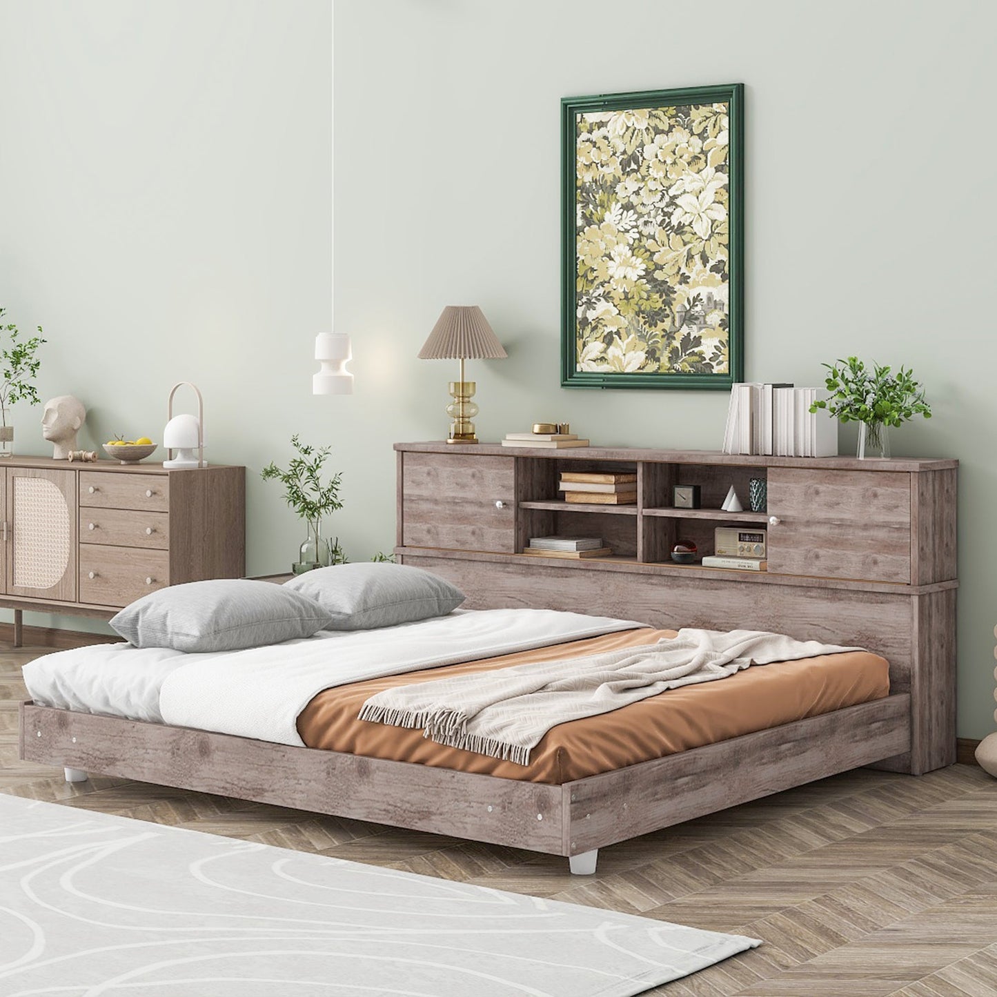 Full Size Daybed Frame with Storage Bookcases Wood Light Oak - Tampa Home & Garden Store