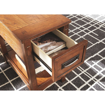 Mesita de noche de estilo misión con 1 cajón en acabado de madera marrón