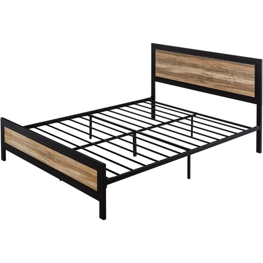 Queen Industrial Metal Wood Rivet Platform Bed Frame w/ Headboard and Footboard - Tampa Home & Garden Store