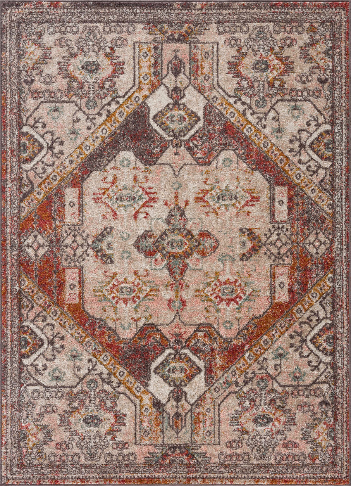 Yennora Area Rug by Boutique Rugs, vintage distressed oriental rug in cream, rust and grey on Tampa Home & Garden Store