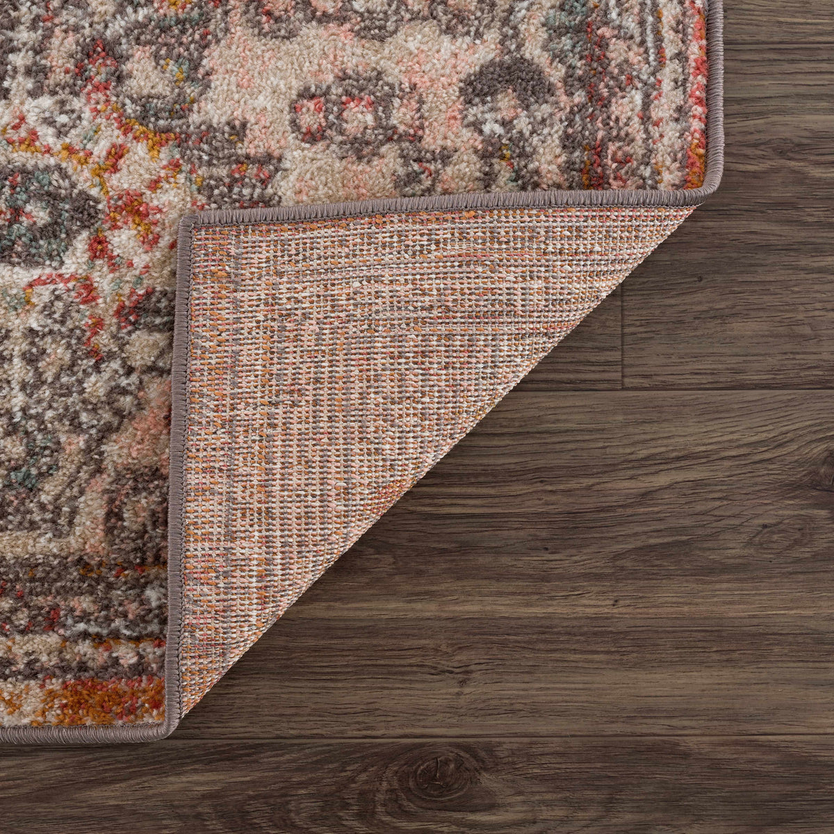 Yennora Area Rug by Boutique Rugs, multicolor high-pile with pink gray ivory tones, bound edge on Tampa Home & Garden Store