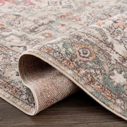 Bolinas Area Rug by Boutique Rugs beige with gray-pink pattern, rolled edge on Tampa Home & Garden Store