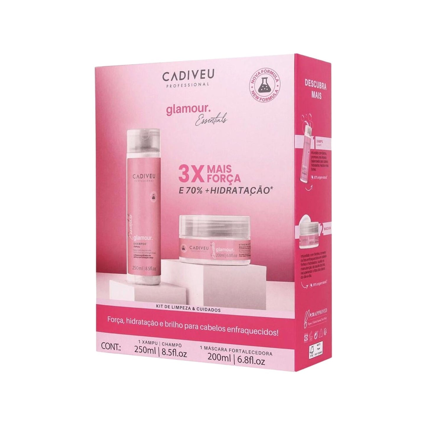 Cadiveu Glamour Essentials Hair Care Set in pink box with shampoo and mask on Tampa Home & Garden Store