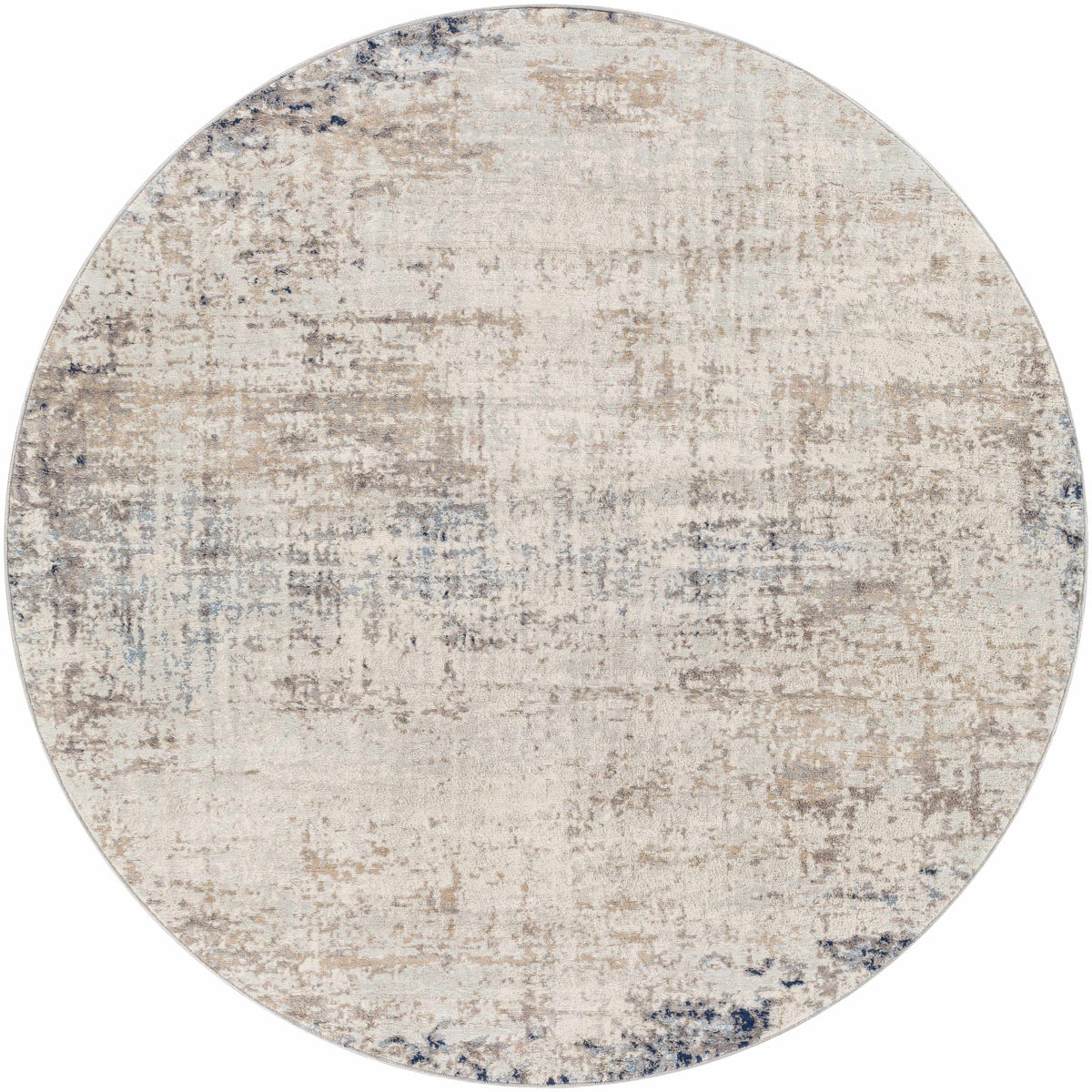 Alcove Abstract Area Rug round beige gray with blue accents distressed pattern on Tampa Home & Garden Store
